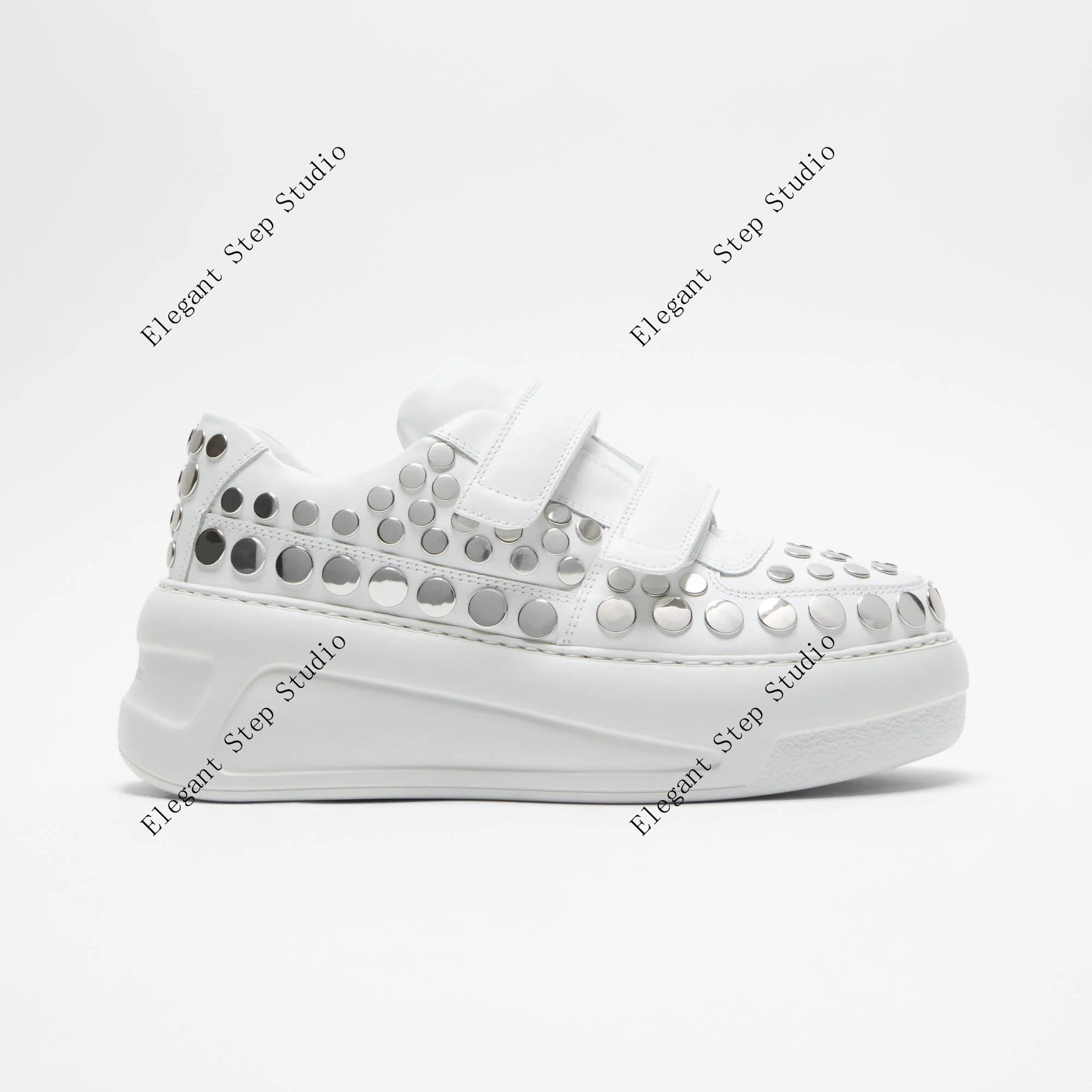 

Women's Shoes Strap Platform Rubber Soles Sneakers Studded Round Toe Sole Height 4 Cm Studs