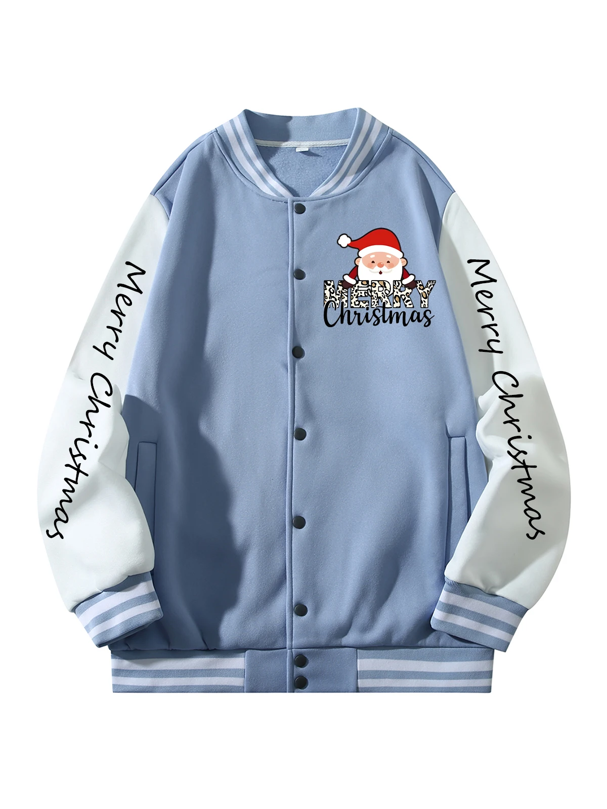 

Black Blue Green Double-sided Christmas Print XS-XXL Unisex Baseball Jacket Streetwear Coat Warm Fleece Soft Jacket