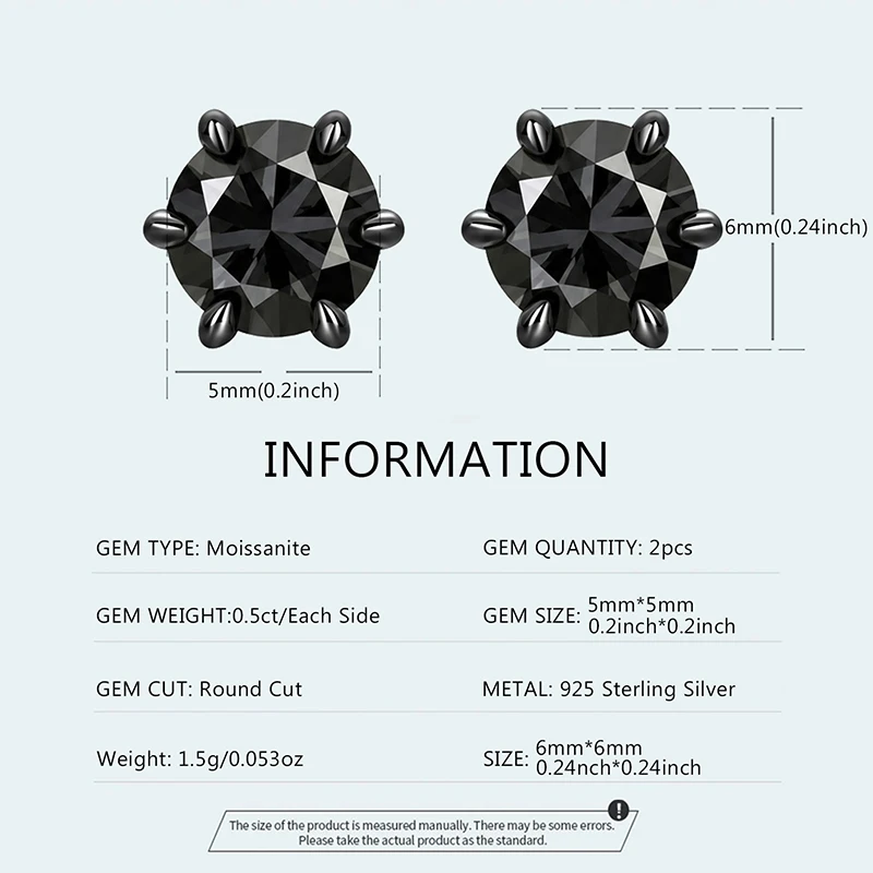 OZAN Echte Schwarze Moissanit 925 Sterling Silber Ohrstecker Schwarzgold-Plattiert Modischer Edelsteinschmuck Geburtstagsgeschenk – Detail 1