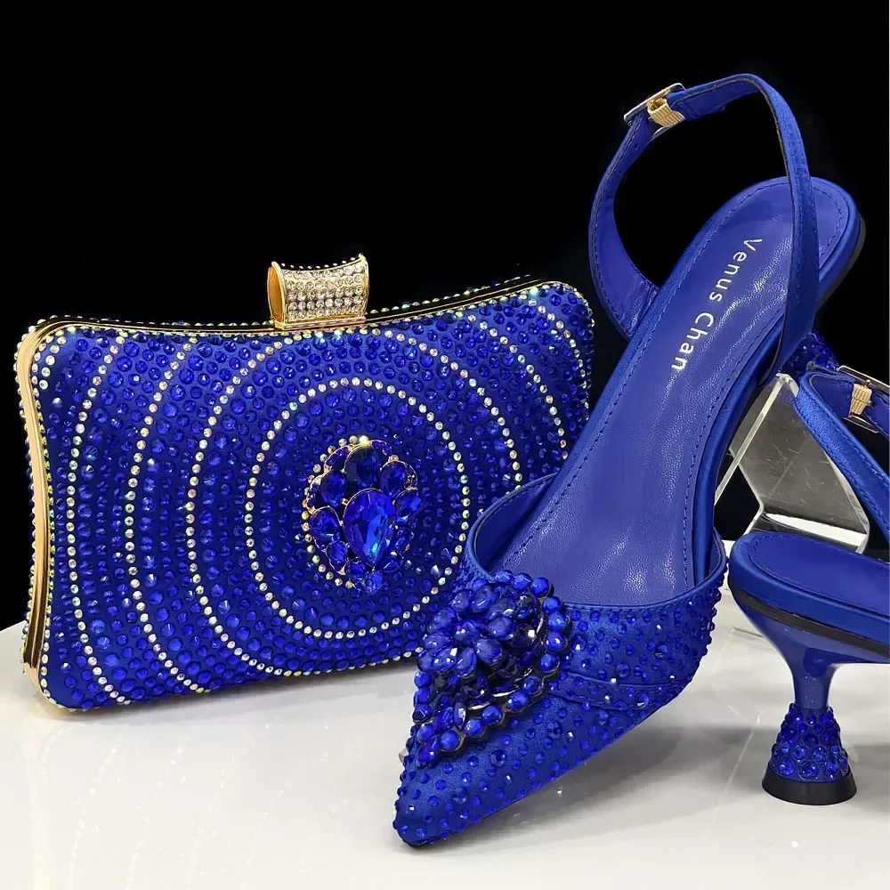 Crystal Rhinestone Heels & Clutch Bag Set Pointed Slingback Heels Women Wedding Prom Party Elegant Formal Matching Shoe Purse