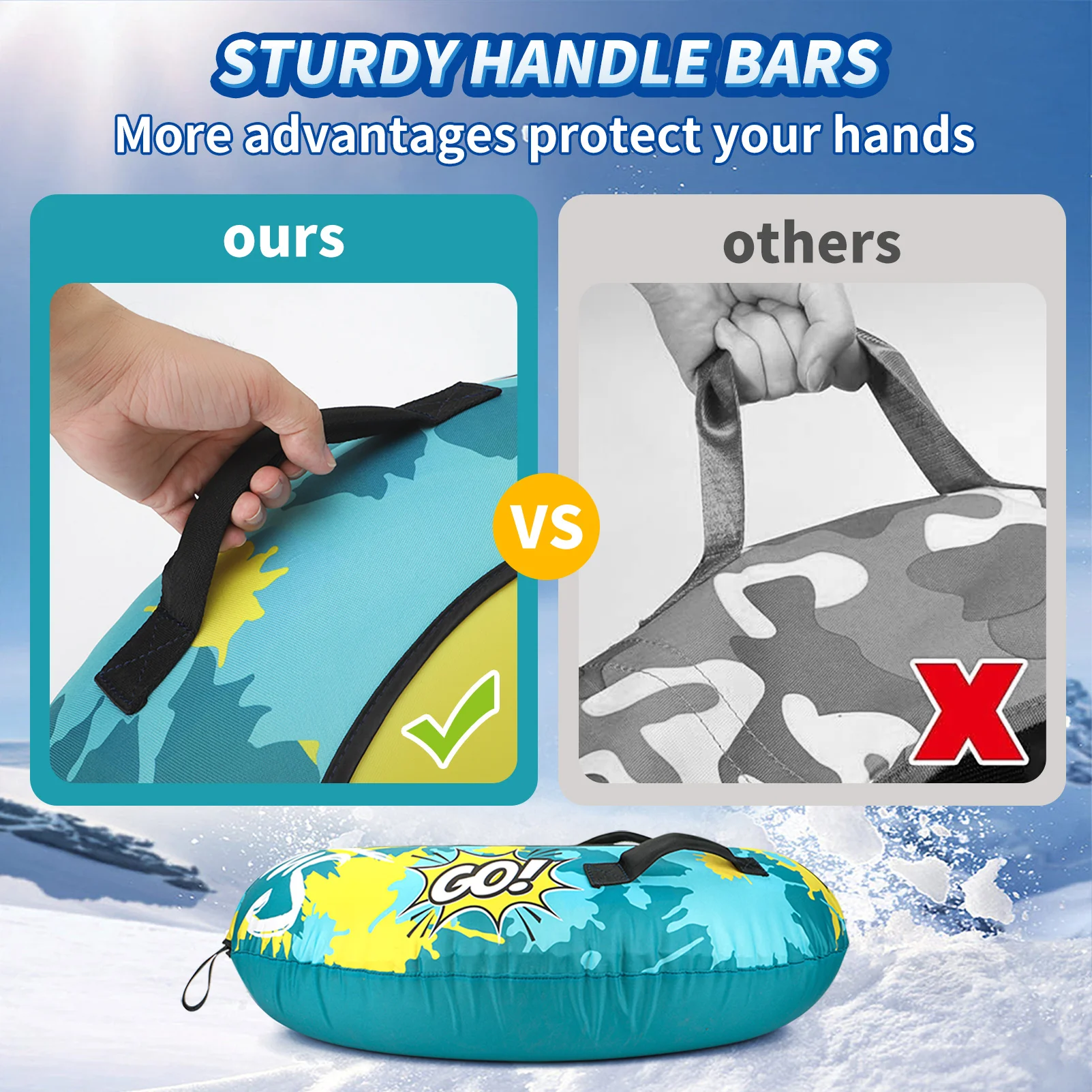 Kenpuaz الأزرق والأحمر نفخ سلامة أنبوب الثلج الدائري الشتاء مقاوم للماء رشاقته بولي كلوريد الفينيل أكسفورد غطاء من القماش مقبض القطن اللؤلؤ