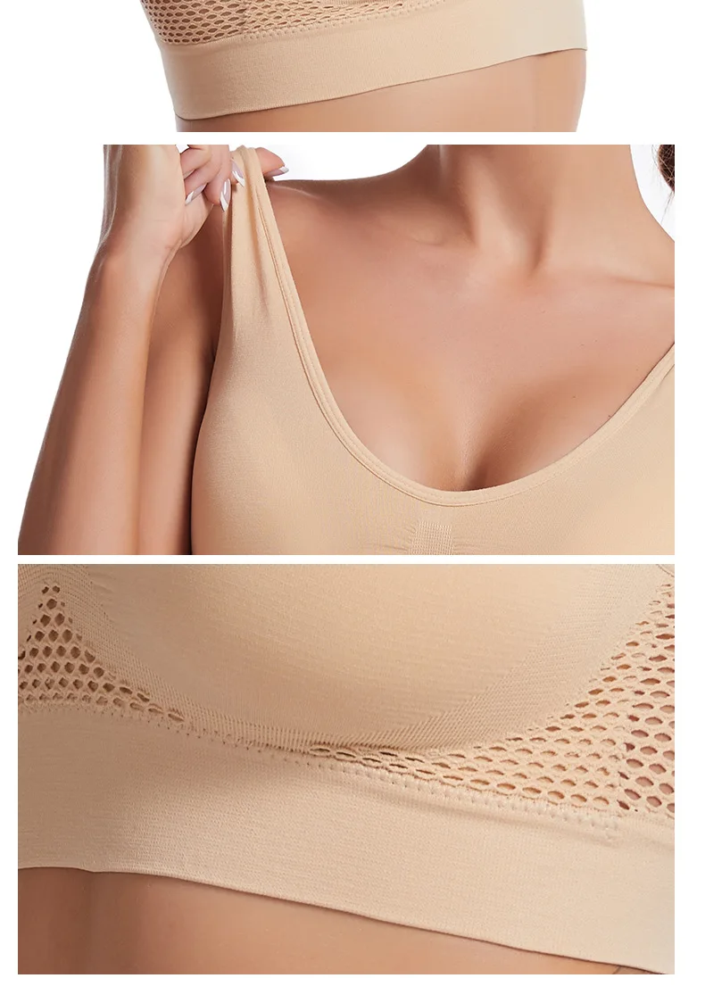 Stoßfester Sport-Yoga-BH für Frauen mit herausnehmbaren Brustpolstern, S-7XL, sexy elastischer Rücken, Baumwoll-Schlaf-BH, bequemes Schlafoberteil. – Detail 18