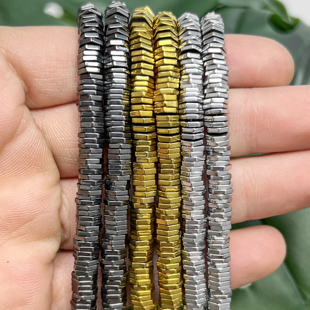 Branco k banhado a ouro 1x4mm contas de hematita contas de pedra natural contas hexagonais para fazer jóias diy pulseira colar 15''