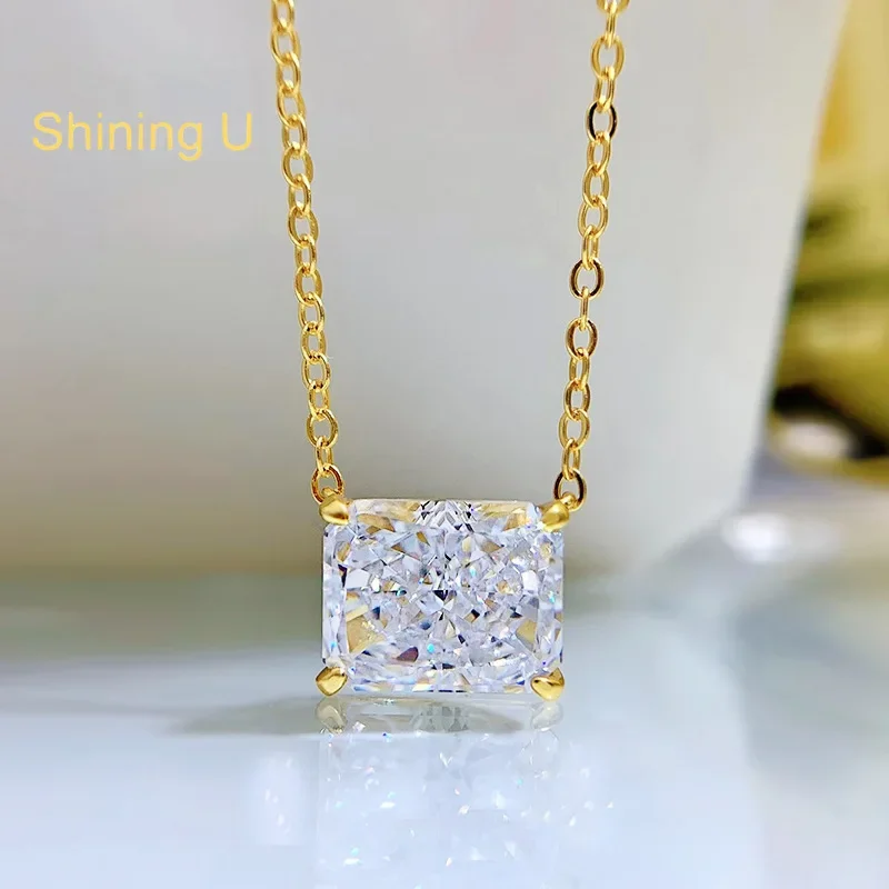 Shining U S925 Silver 4ct Radiant Cut Hig Carbon Diamond Necklace for Women Fine Jewelry Anniversary