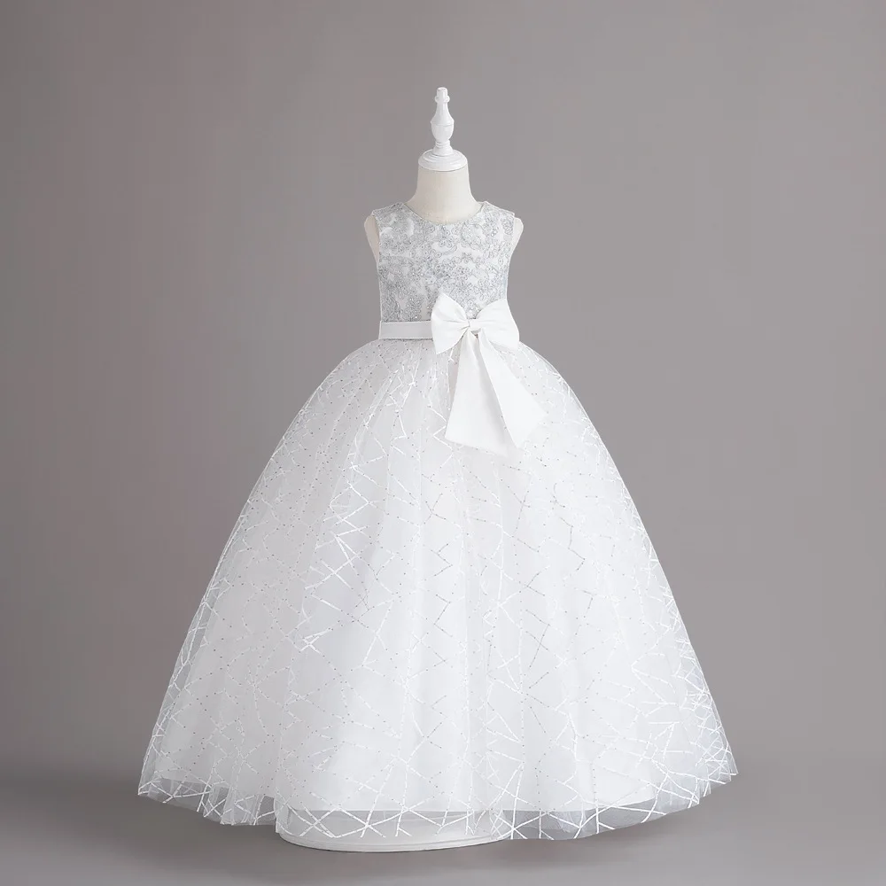 Girl Long Elegant Dress for Wedding Quinceanera Dresses Puffy Children Clothes Kids Girls' White Frocks 5-12 Years