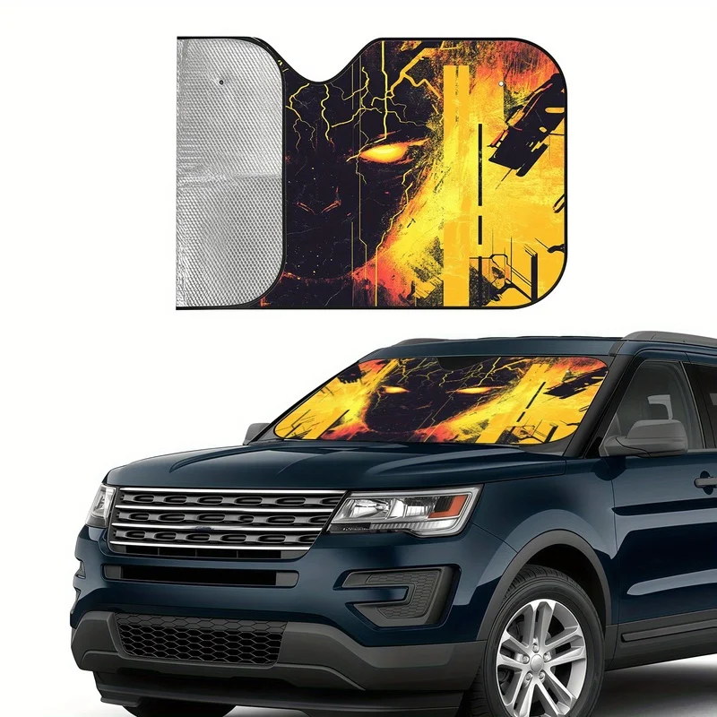 Lightning Tech Pattern Car Sunshade, Heat Insulation and Scratch Resistant, Stabilizes Interior Temperature with Installation