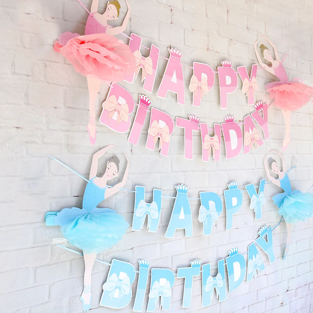 Ballerina Ballet Baby Girl Boy Bunting Banner HAPPY BIRTHDAY Bowknot Crown Bunting Garland Birthday Baby Shower Party Decoration