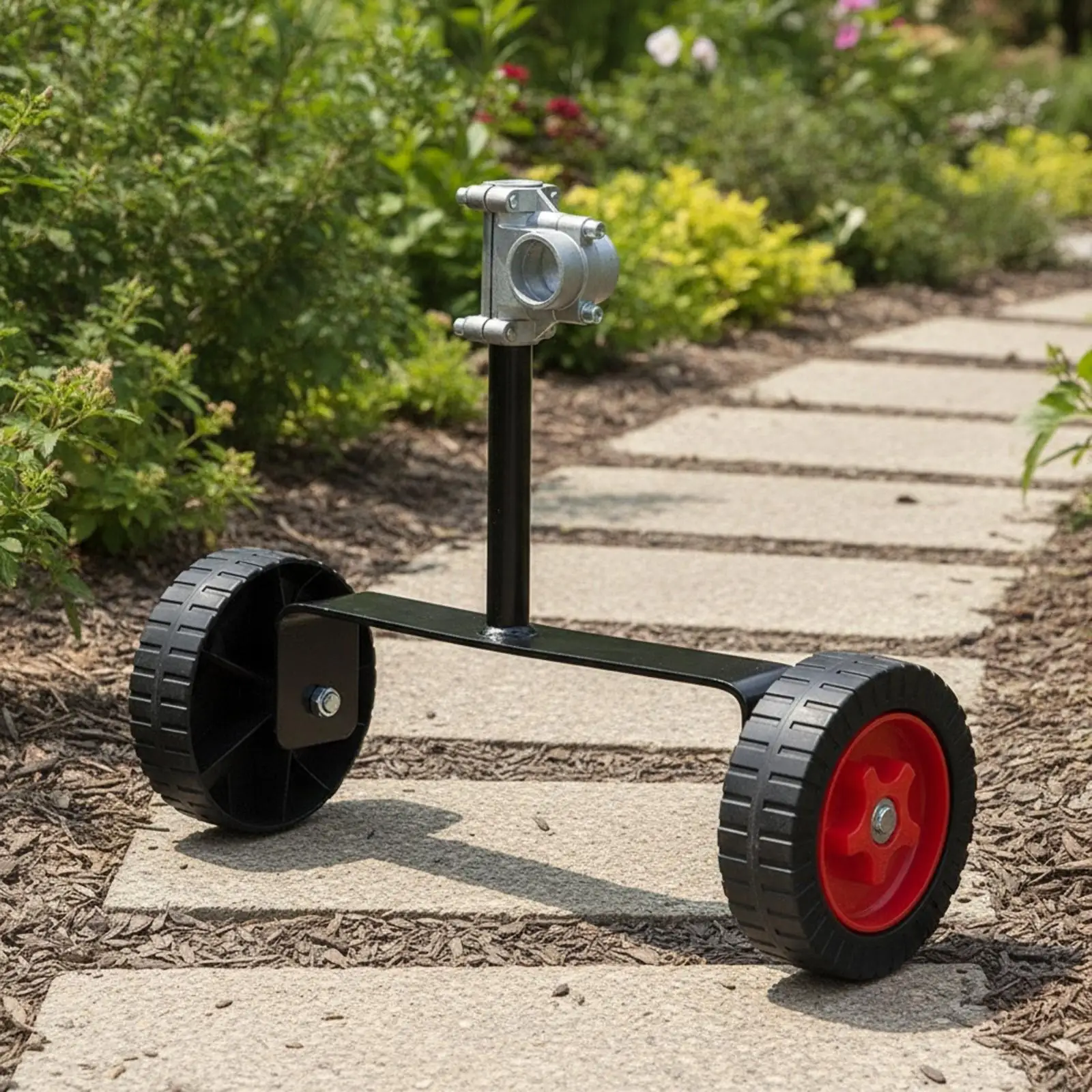 Adjustable Grass Cutter Support Wheels | Silver Metal Mounting Clamp, Portable Low-Profile Design, Support Wheel Assembly, for