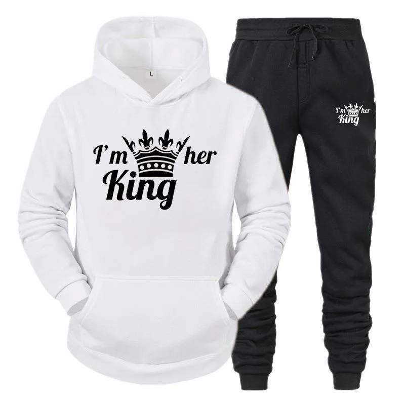 

Cross border hot selling KING QUEEN hoodie set for men and women, couple's casual sports set, two-piece sweatpants set