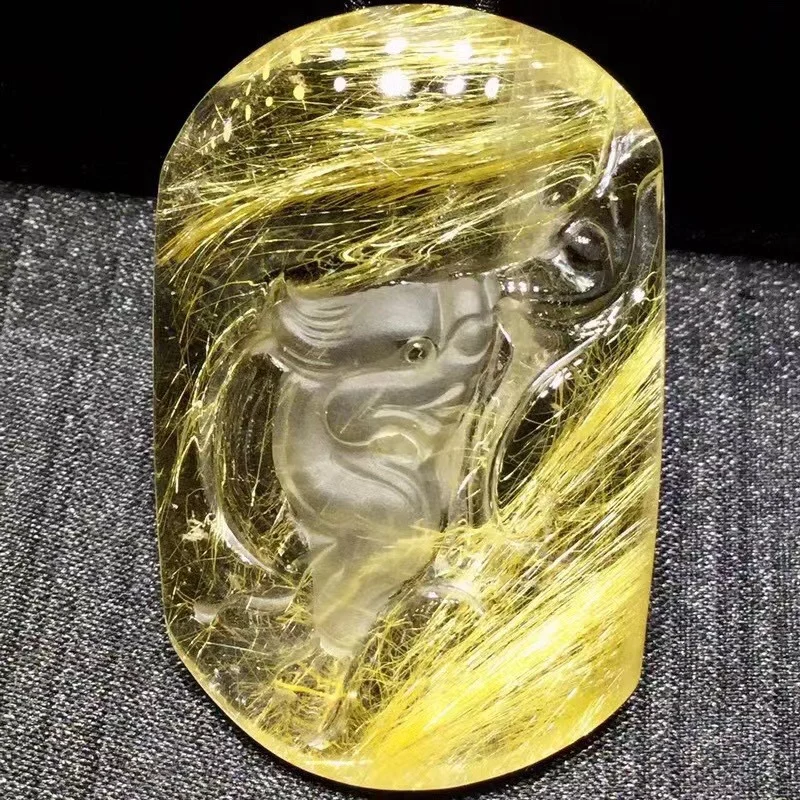 Natural Gold Rutilated Quartz Pendant 49*32*13mm Pi Xiu Oval Rutilated Quartz Flower Men Women Brazil AAAAAAA