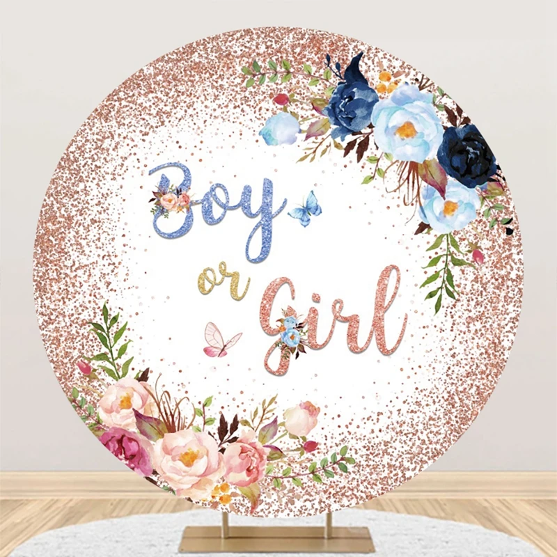 Newborn Gender Reveal Round Backdrops For Photography Boy Or Girl Baby Shower He Or She Party Decor Photographic Background Prop