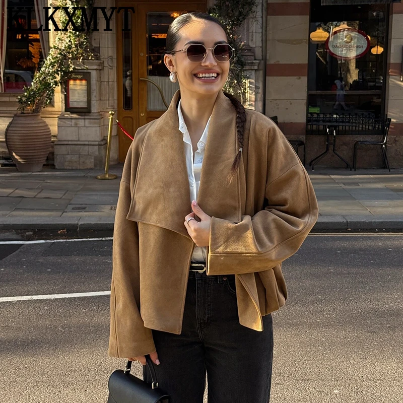 KLKXMYT Women's Khaki Suede Jacket 2026 New Spring Fashion Wrap Jackets For Women Coat Streetwear Casual Chic Ladies Outerwear ﻿