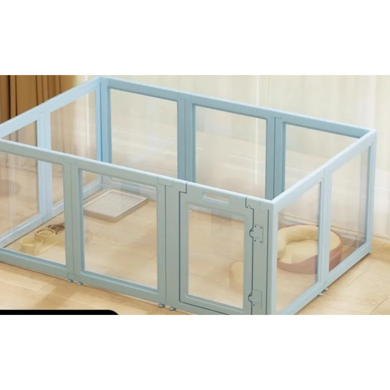Dog cage Blue Pet fence Panoramic transparent fence Small and medium sized dog interior