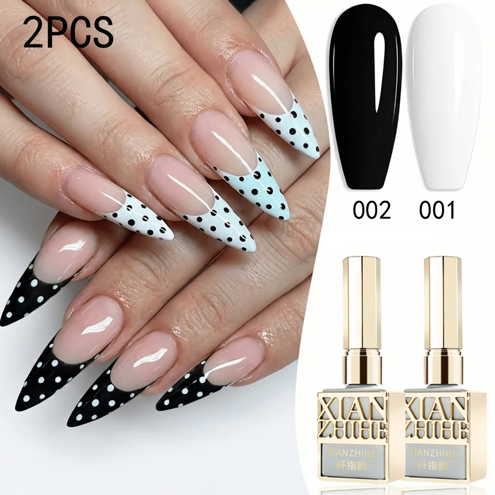Xianzhihe Black White Gel Polish Soak Off UV LED Pigment Glossy Long Lasting Shade For Professional Salon Nail Art 2 Pcs/Set