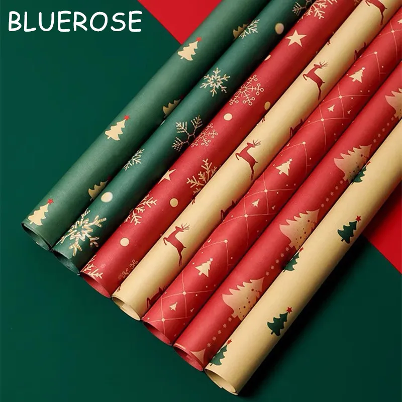 10/20pcs Snowflake Christmas Tree Elk Print Wrapping Paper 50x70cm New Year Xmas Party Flowers Gifts Packaging Kraft Paper