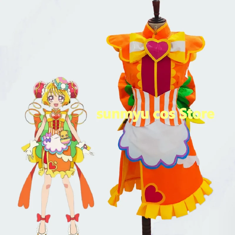Nekocos Köstliche Party ♡ Precure Ran Hanamichi, Precure Cure Yum-Yum Cosplay-Kostüm, Kleidung in Sondergröße