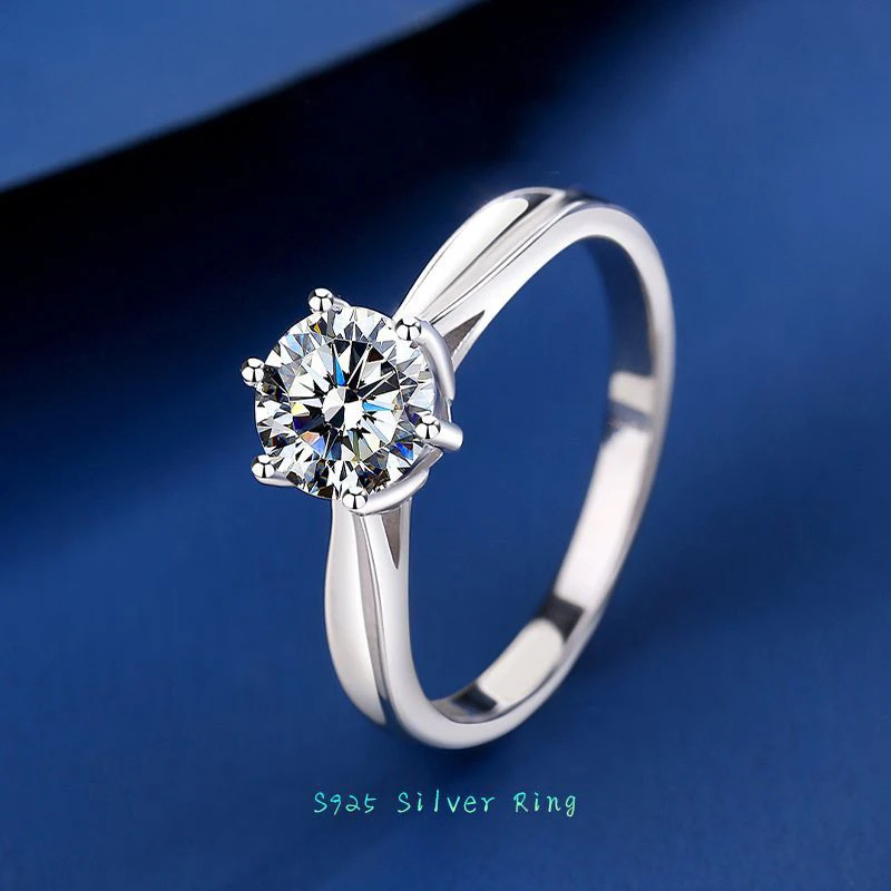 YINHED Classic Six-Claw Solitaire Moissanite Diamond Wedding Engagement Rings for Women Pure 925 Sterling Silver Fine Jewelry