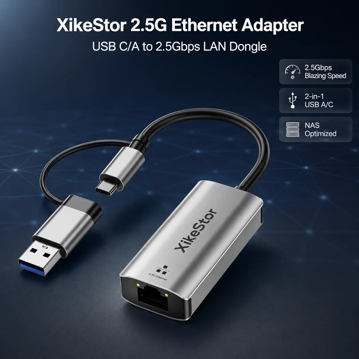 XikeStor SKN-U2.5G2 USB C to 2.5G Ethernet Adapter RTL8156B 2.5Gbps Network Card USB 3.0 Type-C to RJ45 LAN Dongle for P