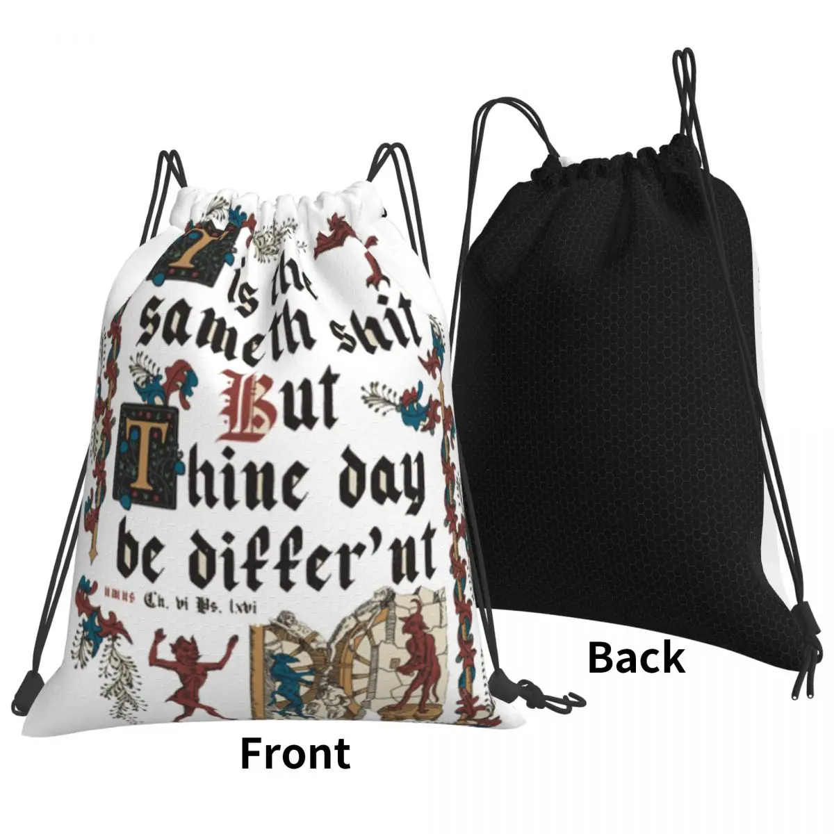 Same Shit Medieval Style English History Backpacks Portable Drawstring Bundle Pocket Sundries Bag Book Bags for Man Woman School