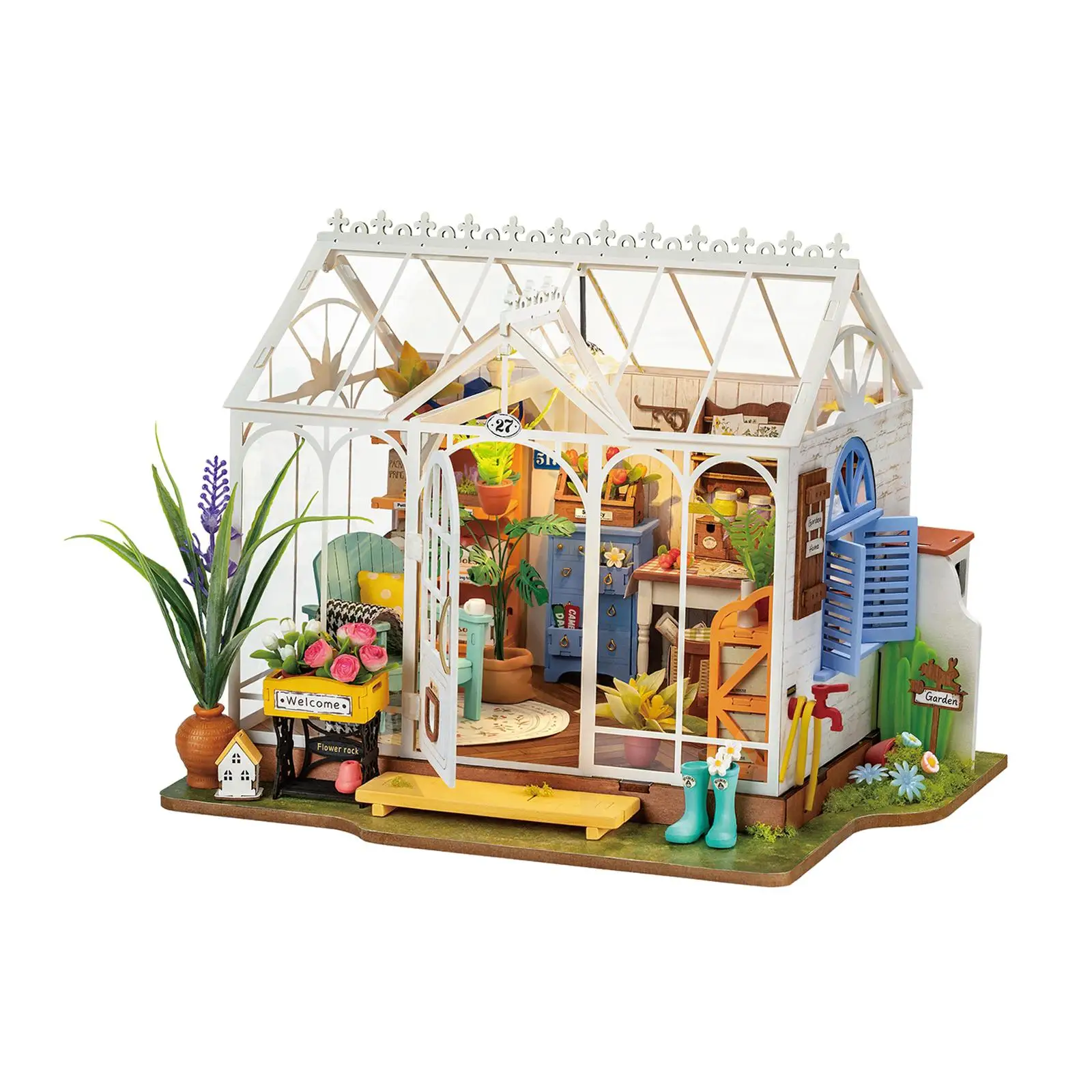 Houten miniatuur poppenhuis bloemkamermodel voor kinderen volwassenen kerstcadeau