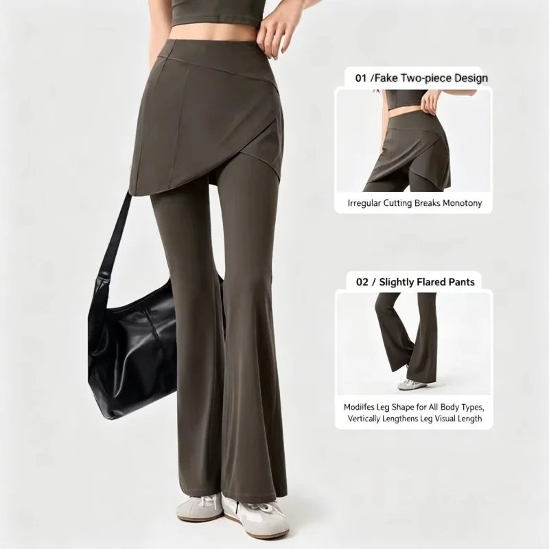 High‑Waisted Skirt‑Overlay Wide Leg Yoga Trousers for Women Booty Lifting Tummy‑Tight Anti‑Exposure Leggings for Brisk Walking