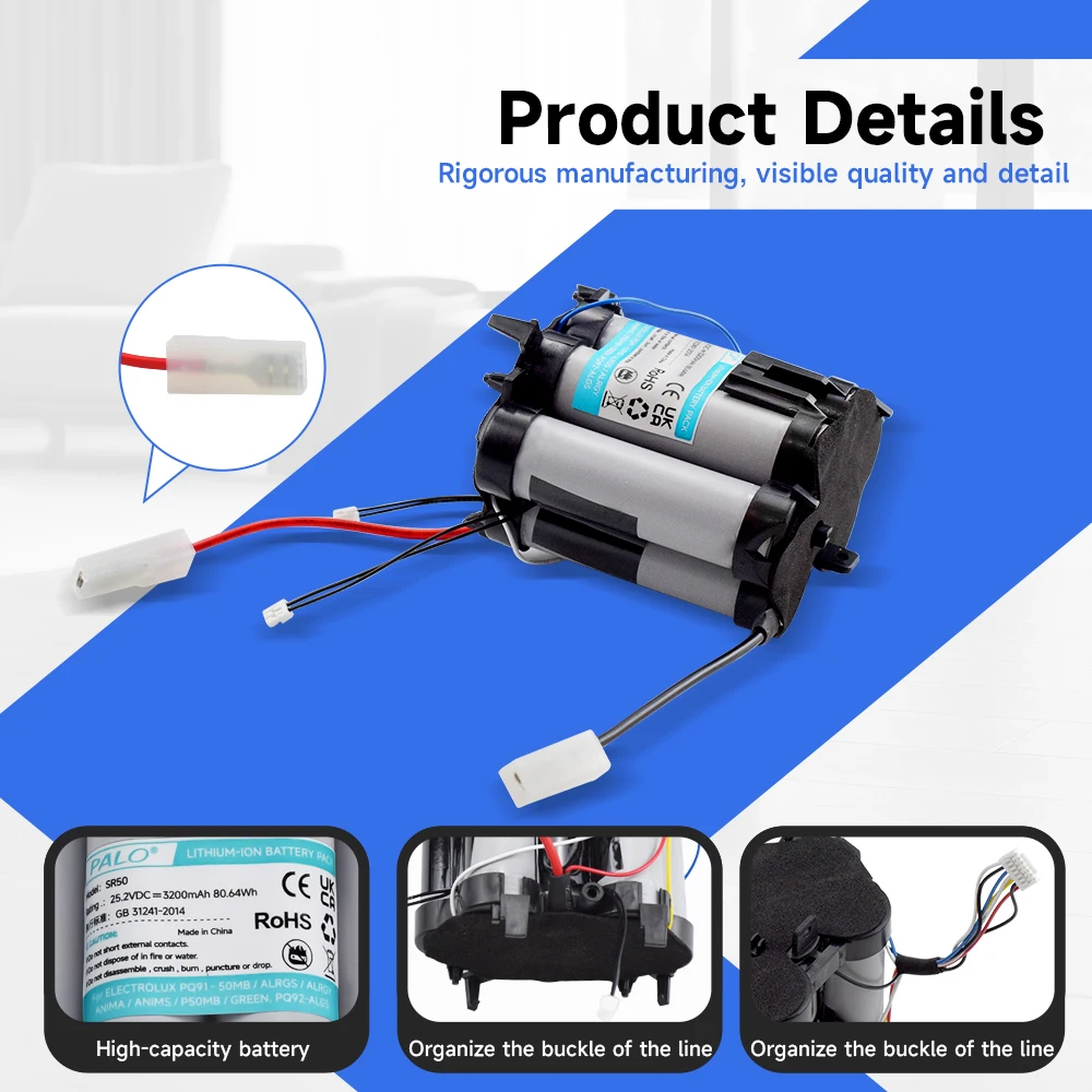 25.2V 3200mAh Battery for ELECTROLUX PQ91-5OMB,PQ91-ALRGS, PQ91-ALRGY, PQ91-ANIMA,PQ91-ANIMS, PQ92-ALGS,Vacuum Cleaner Battery