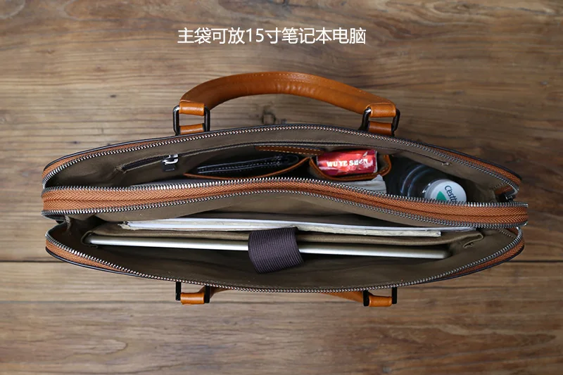 Nzpj Vintage Echt leder Herren Aktentasche natürliche Rindsleder horizontale Handtasche Business Umhängetasche lässige Computer tasche – Detail 16