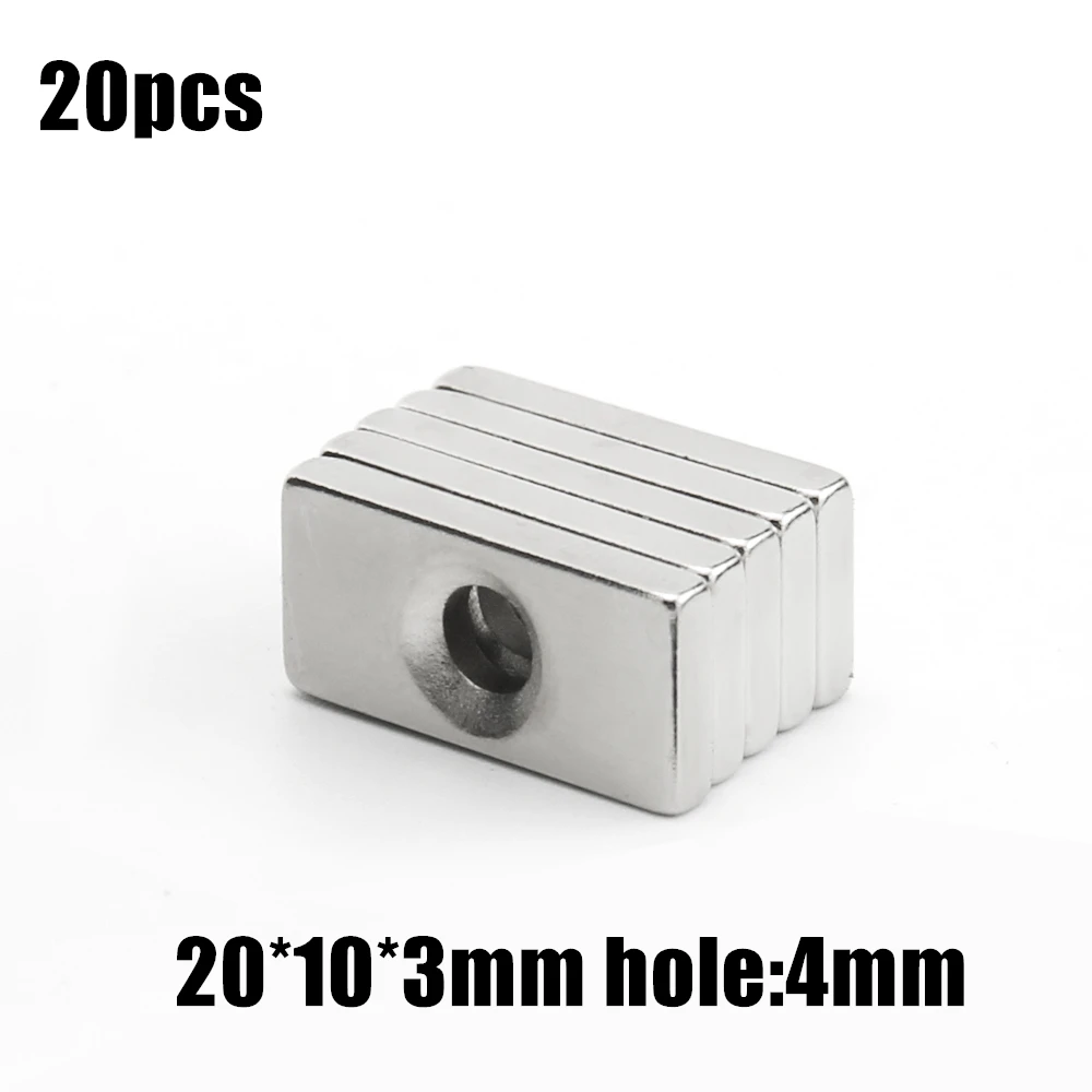 20pcs 20x10x3mm hole:4mm Block NdFeB Neodymium Magnet N35 20x10x3-4 mm Super Powerful Permanent Magnetic