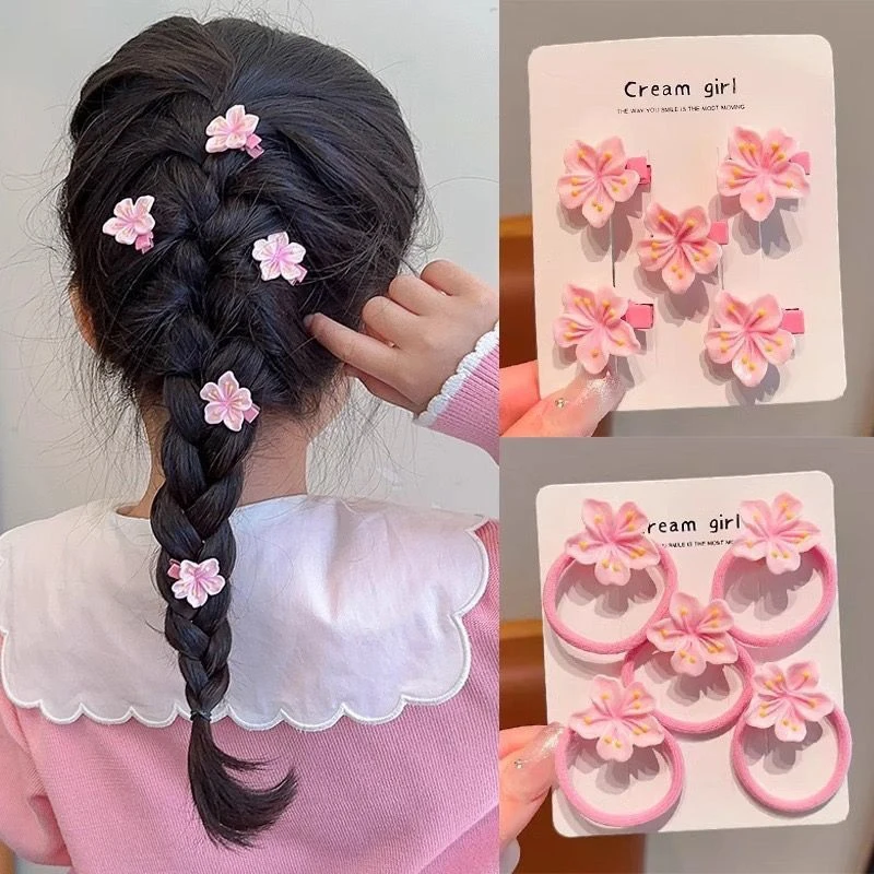 Tocado de flores de cerezo para niños, pinzas para el cabello, Clip lateral Rosa Sakura BB, cuerda para el cabello de alta elasticidad, accesorios para el cabello, tocado