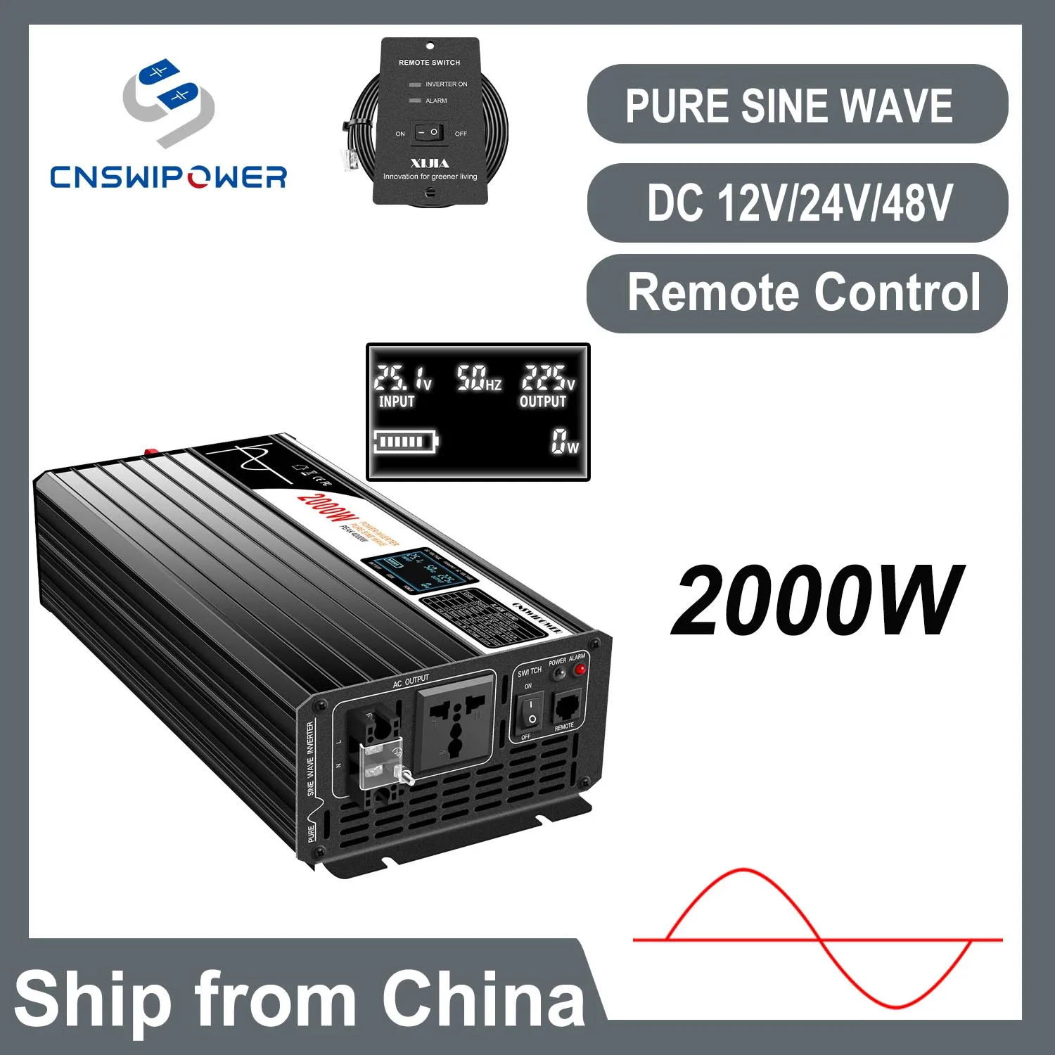 

Inverter 12v 220v 24v 48v 110v Solar Inverter 2000w Pure Sine Wave Portable Voltage Transformer Converter Car Power Inver