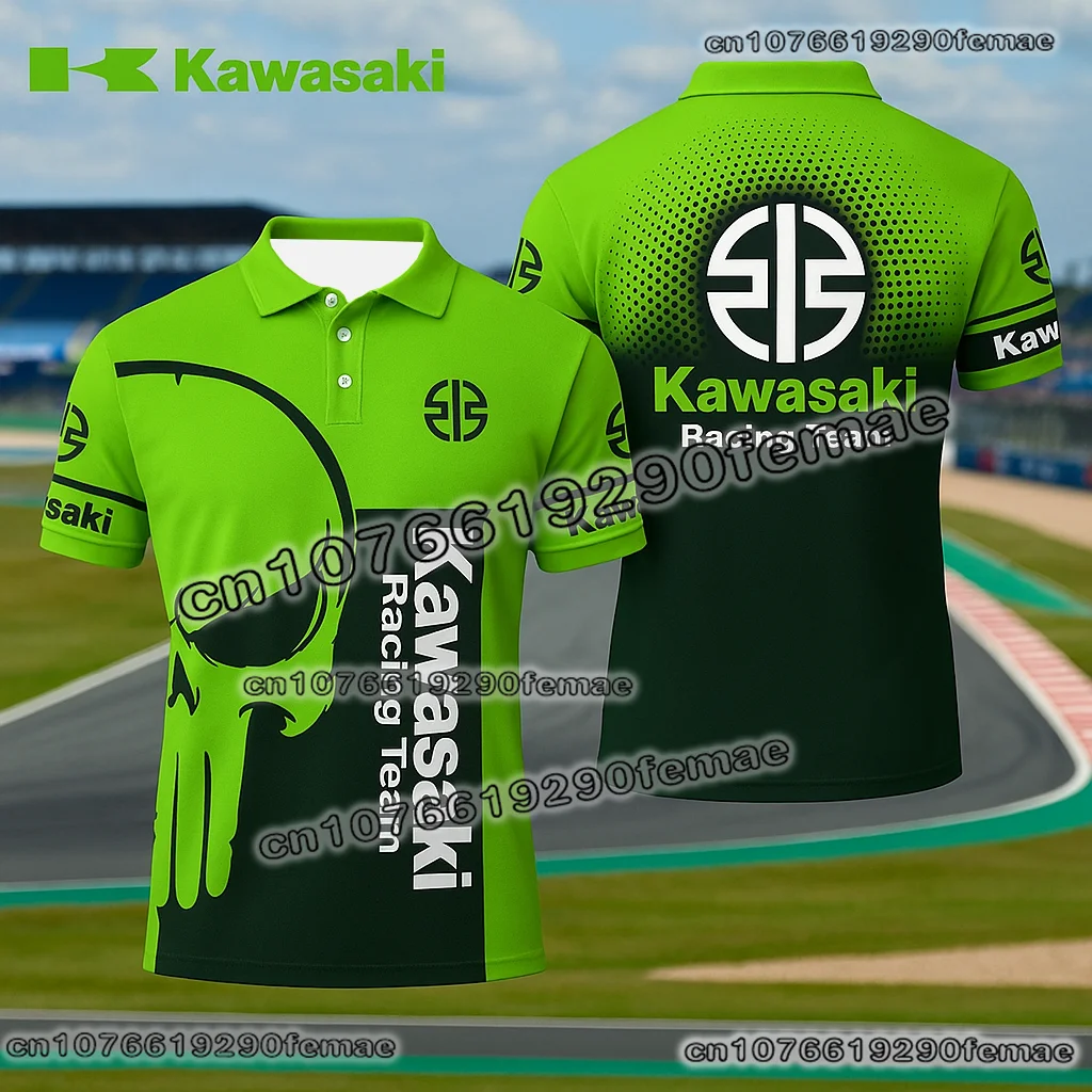 

Men’s Kawasaki Motorcycle Polo Shirt Comfortable and Breathable Short Sleeve Top for Outdoor Riding Streetwear and Daily Casual