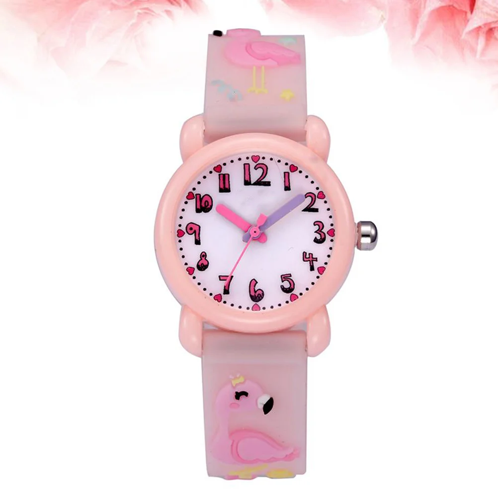 1Pcs Cartoon 3D Watch Waterproof Flamingo Pattern Wristwatch for Light Pink Adorable Fashion Watch