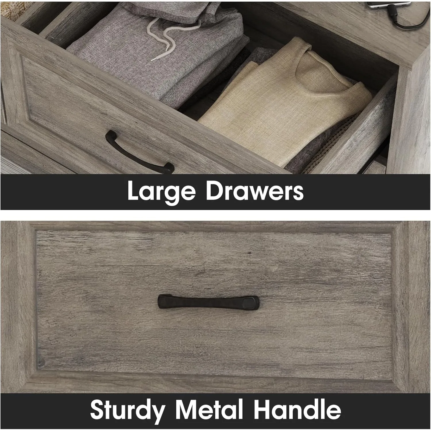 Dresser for Bedroom, 6 Drawer Wide Dresser Organizer with Charging Station, Dresser for Hallway, Wood Dresser with Metal Handles image 4