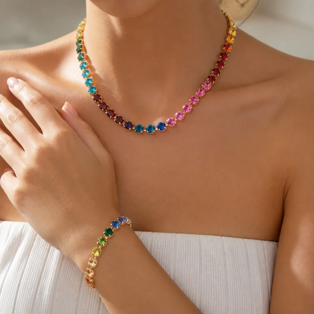 BEUTIFOR Buntes Krallenfassungs-Halsketten- und Armband-Set für Damen – Detail 9