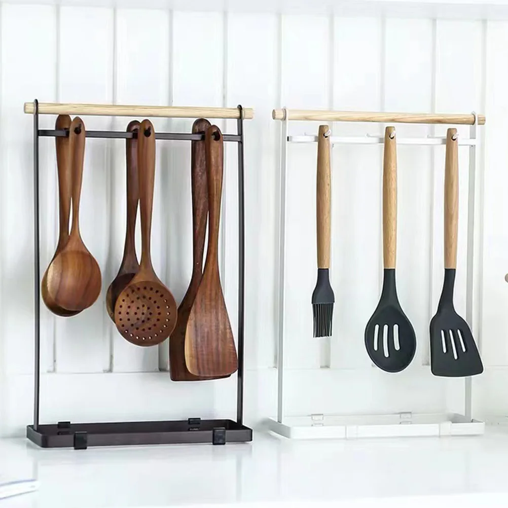 

Iron Wood Kitchenware St 5cm Hooks Strong Rustproof Spoon Storage Bracket Versatile Rack Cookware ganizer Shelf