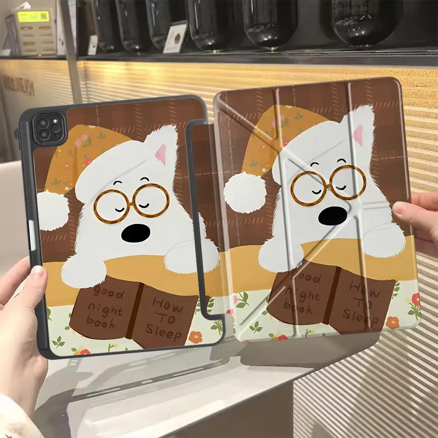 

Чехол-подставка для планшетов iPad Pro 2025, Mini 6, 7, Pro 11-го, 10-го, 9-го, 8-го, 7-го поколений, 12.9 дюймов, Air 4, 5, M3, M2, 1, 2, M4, 11 дюймов, белый, с рисунком собаки