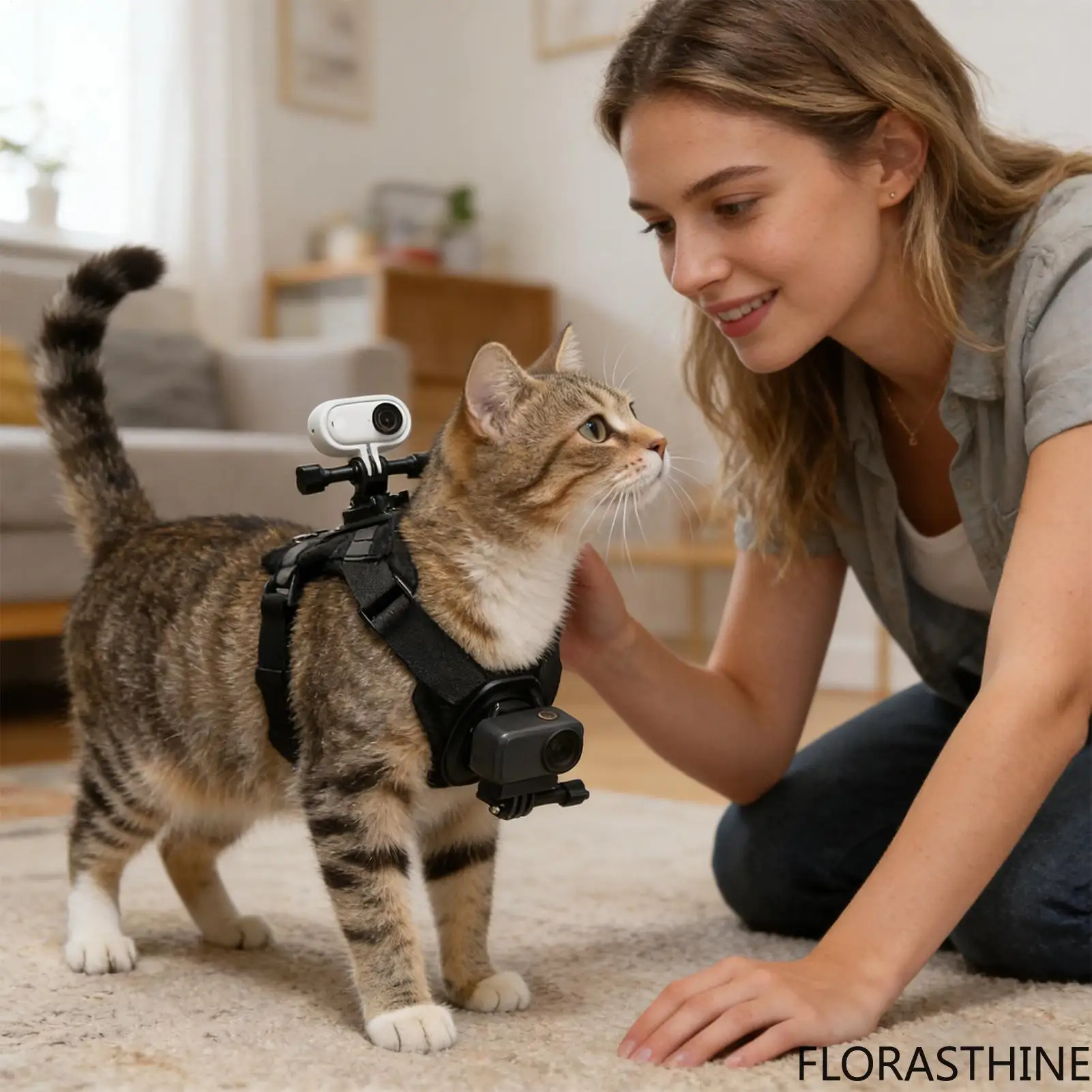 Small Cat Harness Escape Proof with Camera Mount Medium Cat Harness for Action Camera for Kitten Indoor Outdoor Walking Hiking
