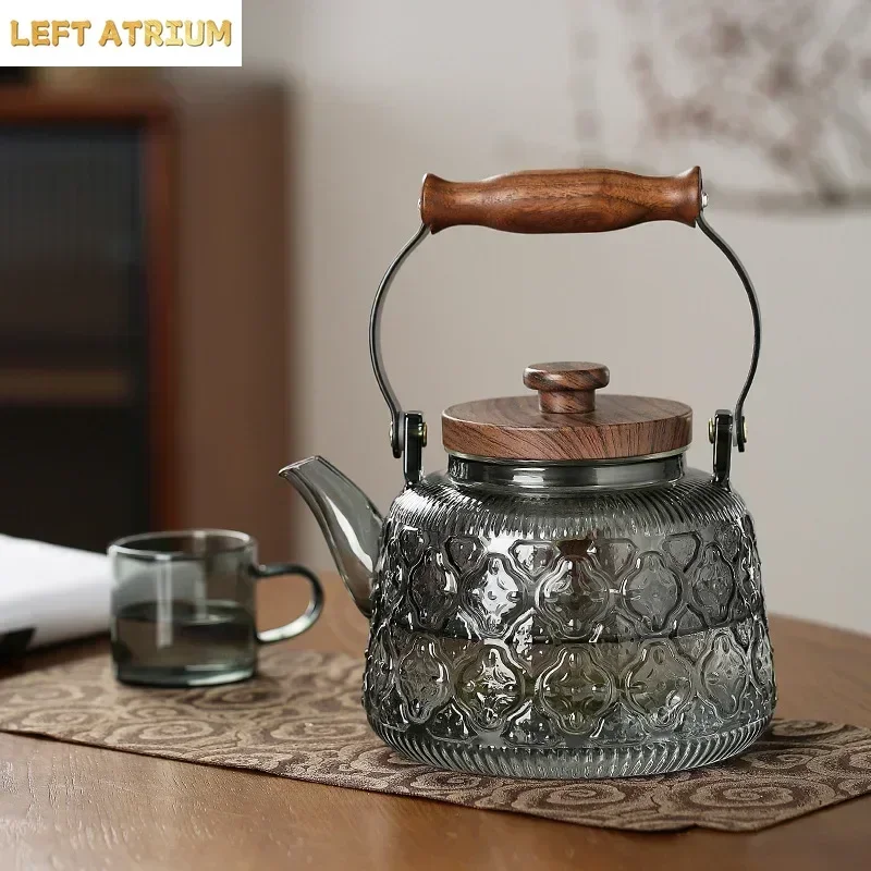 Smoky Gray Glass Loop-Handled Teapot Household Borosilicate Glass Cooking Integrated Scented Teapot Heating Kettle