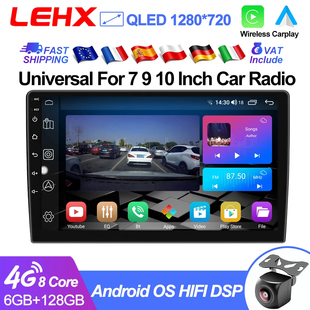 Autoradio universel 2DIN 7 9 10 pouces avec CarPlay sans fil, Android Auto, 4G, WiFi, GPS, multimédia, Bluetooth, DSP, écran QLED
