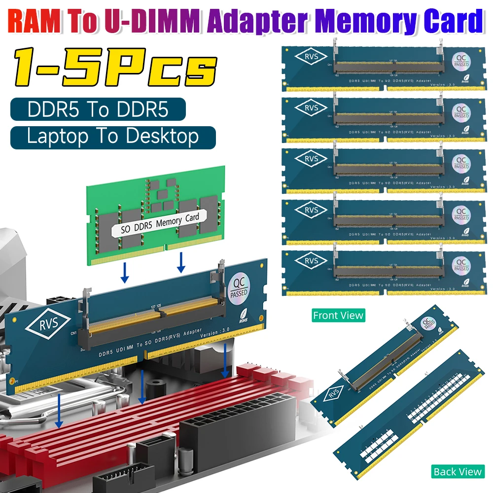 

1-5PCS Laptop SO DDR5 RAM To Desktop DDR5 U-DIMM Adapter Memory Card Converter Laptop To Desktop SO-DIMM To PC DIMM Card