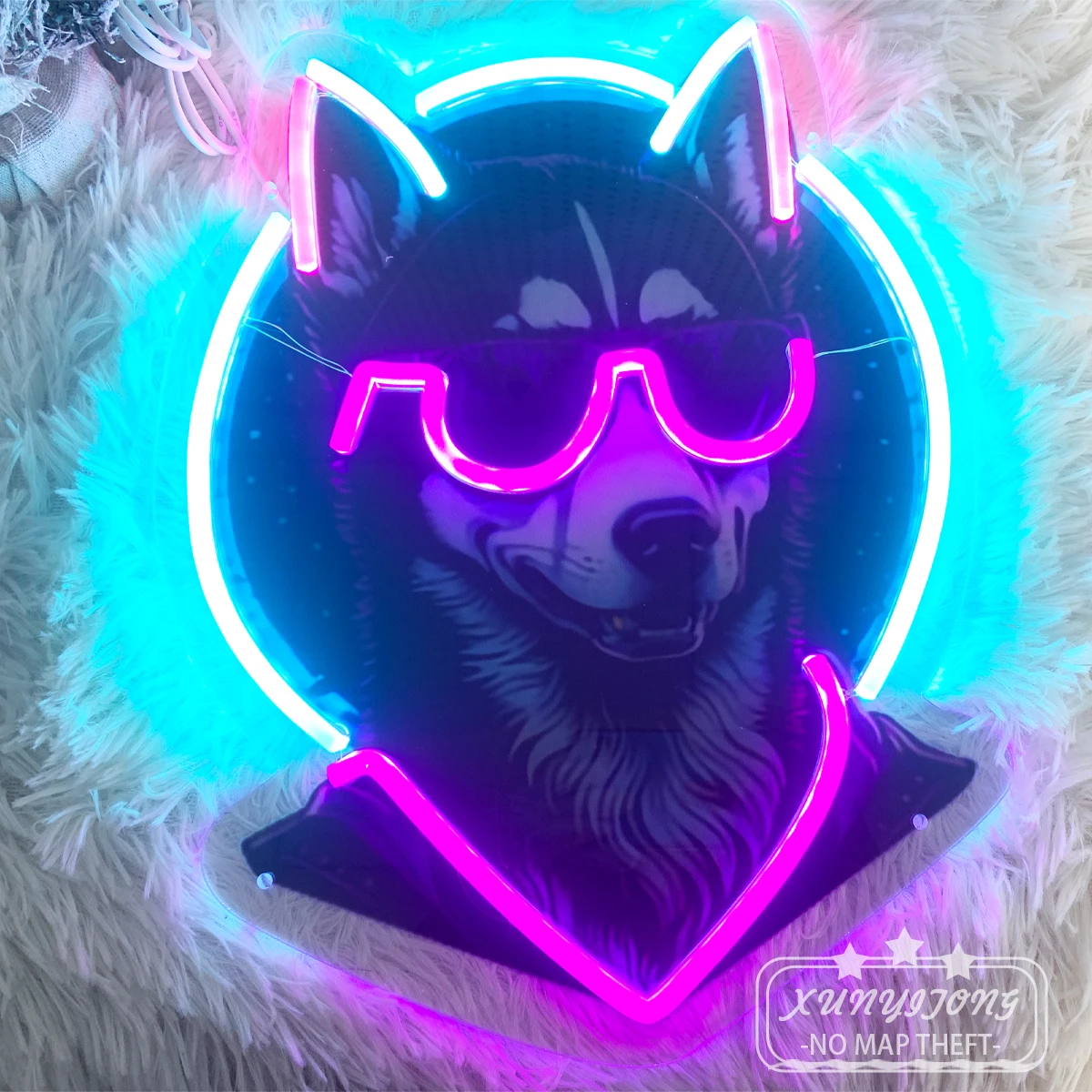 Husky, styling neon custom, applicable, bedroom room decor, party bar, doggy den decor neon lights create atmosphere