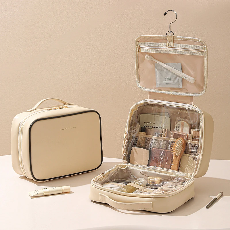 

Portable Toilet Bag Makeup Bags Female Travel Transparent PU Waterproof Multi Layer Large Capacity Cosmetics Storage Handbags