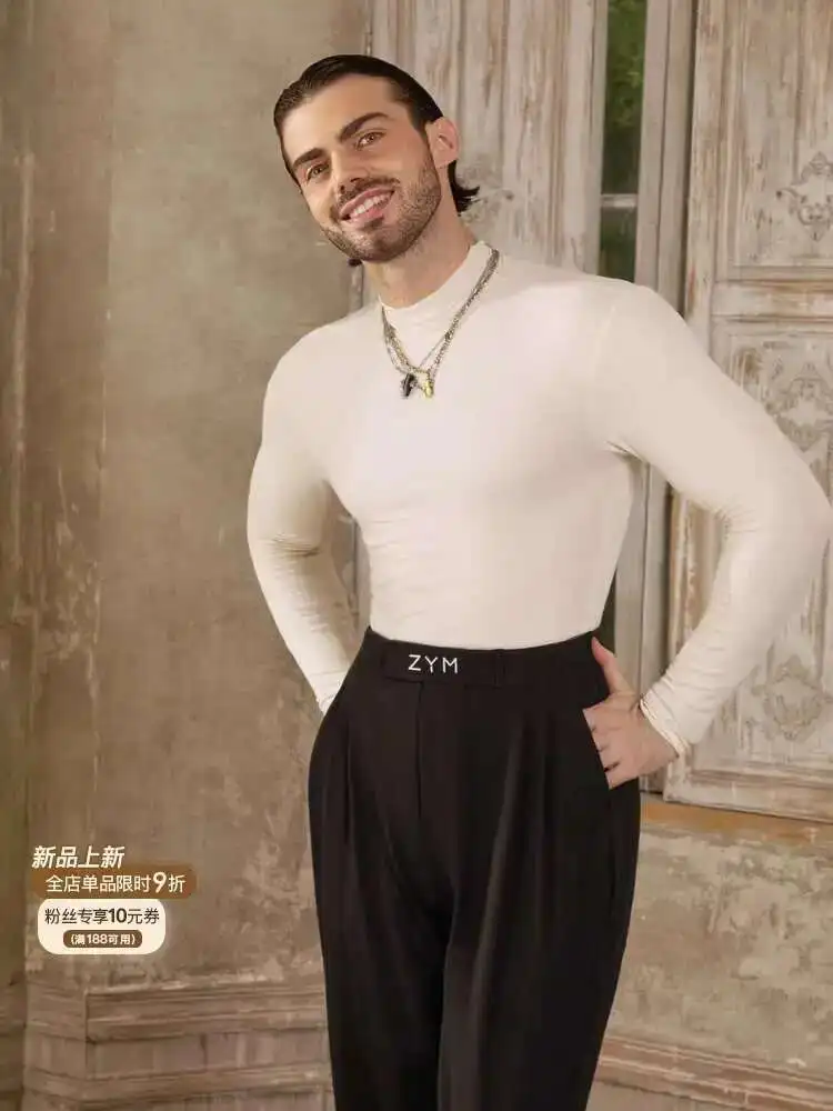 

Zym[A Gentleman's Manner]Top With A High-end Feel, Semi High Neck Base Shirt, Autumn And Winter Latin Dance Training Outfit For