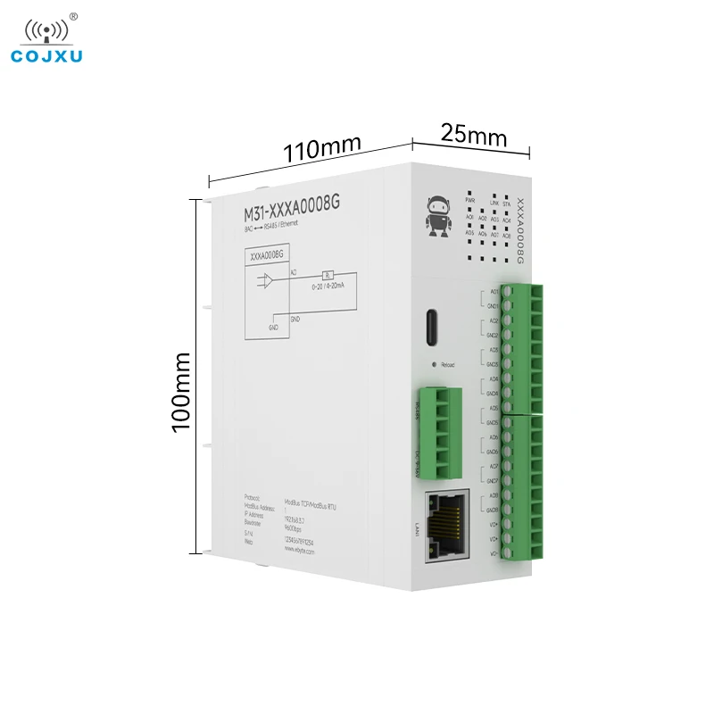 8AO Distributed Remote IO Module Host Module Modbus TCP/RTU COJXU M31-XXXA0008G Analog Switch Acquisition LED Indicator