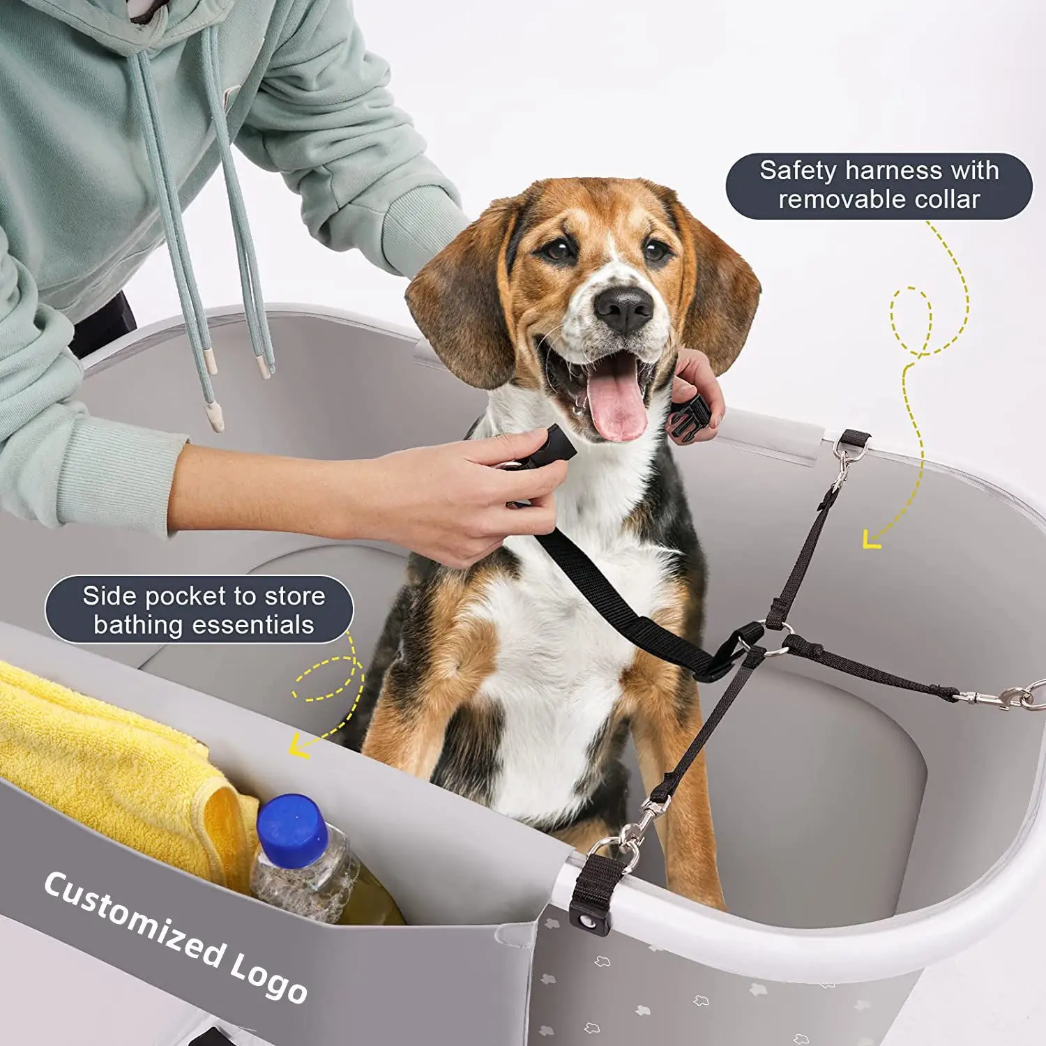 Pet Bath Tub Adjustable Height Folding Dog Bath Pool with Shower Stand
