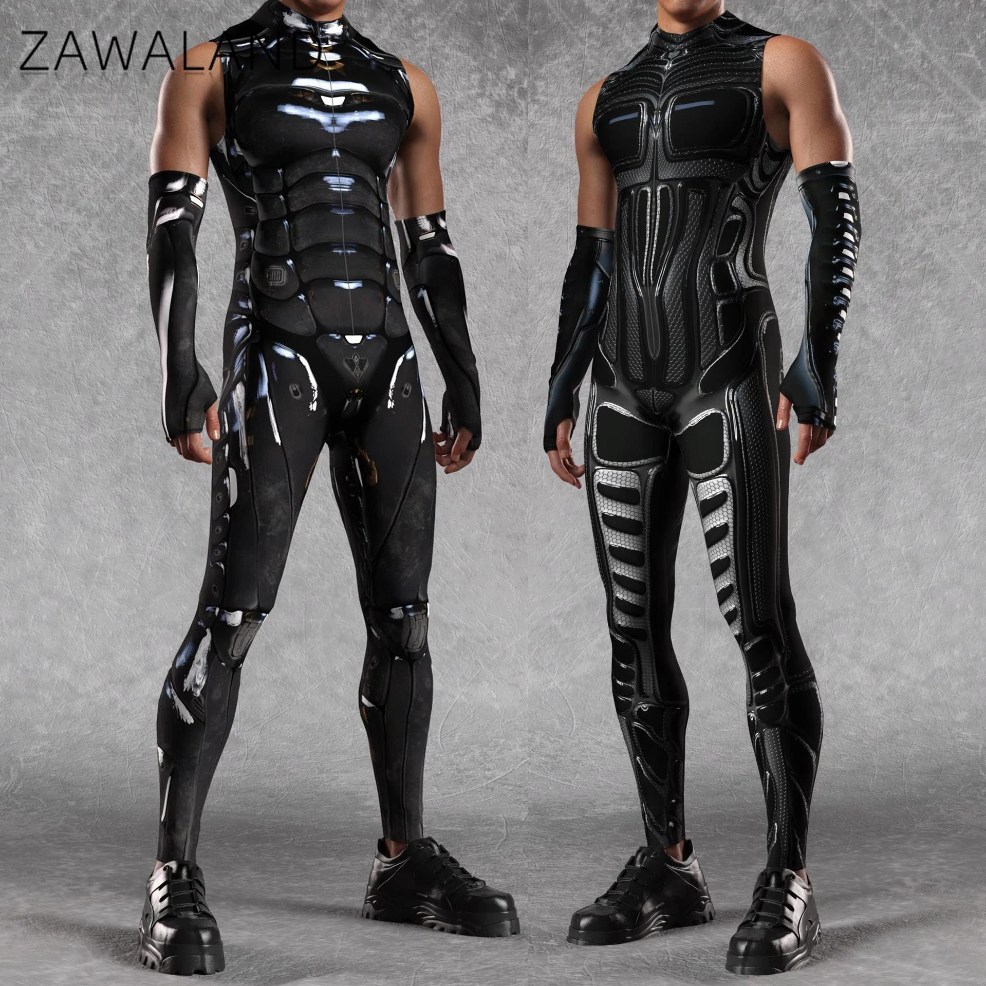 

Armor Robot Punk Cosplay Costume For Man Mechanical Fighter Bodysuit Halloween Party Sleeves Jumpsuit Stretch Tights Zentai Suit