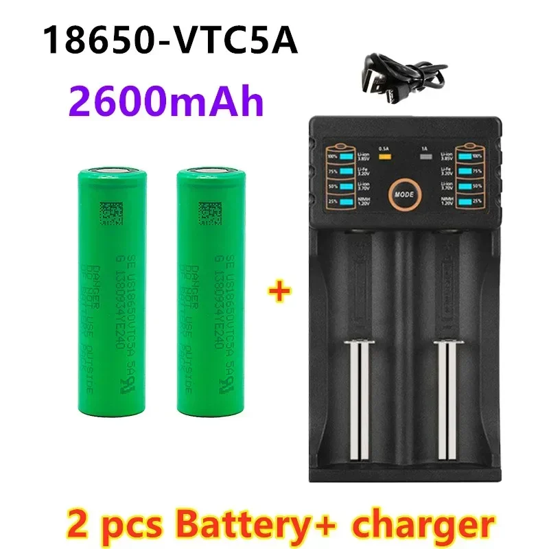 100% 18650ต้นฉบับ3.7V 2600mAh แบตเตอรี่โทรศัพท์ Li สำหรับ Sony US18650 VTC5A 2600mAh + ที่ชาร์จแบตเตอรี่1ชิ้น