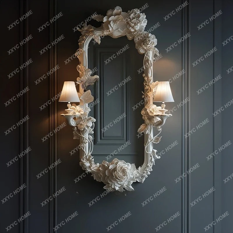 L Carved Half-Length Mirror  Style Living Room Fireplace Decorative Mirror Beauty Salon Makeup Mirror
