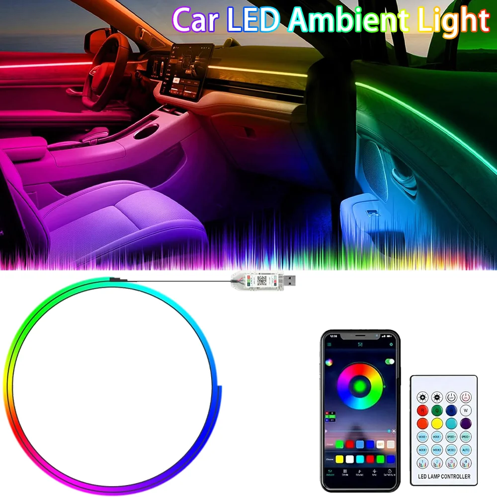 USB 5V Car LED Ambient Light Foot Light Full Colors RGB Car Interior Hidden App Remote Control RGB Atmosphere Decorative Lamp