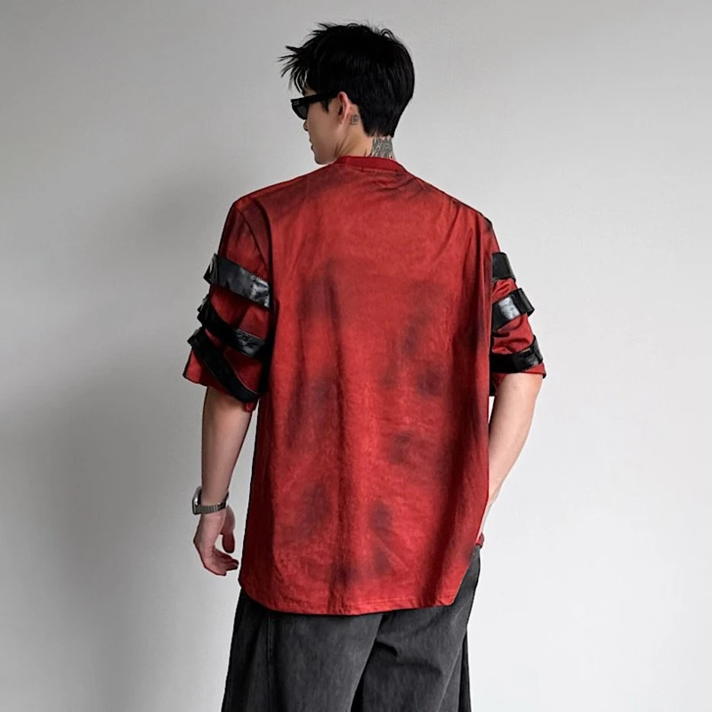 LUZHEN 2026 Summer Tie-dyed Wornout Design Letter Belt Decorate Short Sleeve T-shirt Men's Fashion Loose Original Clothes JY7823